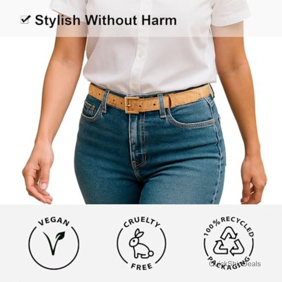 Slim Cork Belt with Nickel-Free Gold Buckle, Vegan, Lightweight main image 4